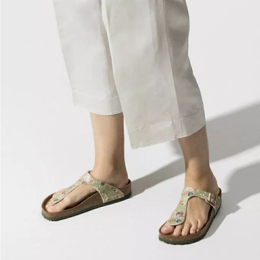 Birkenstock Birko Flor GIZEH Meadow Flowers Khaki SOFT FOOTBED